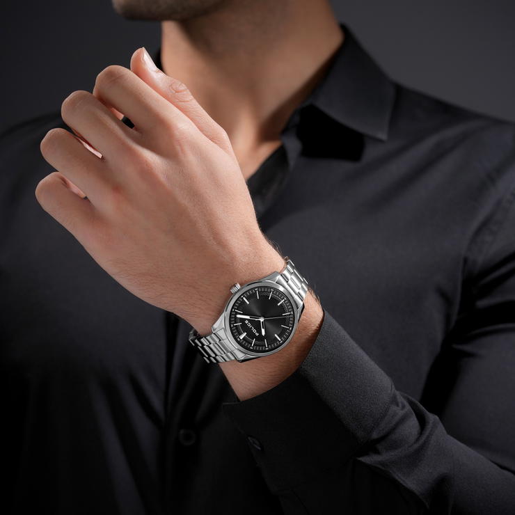 Police Men Silver Steel Black Dial Watch