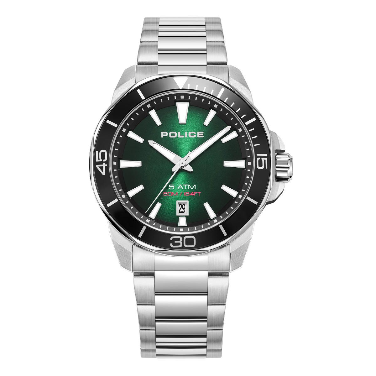 Police Quartz watch for gent stainless steel silver , Green