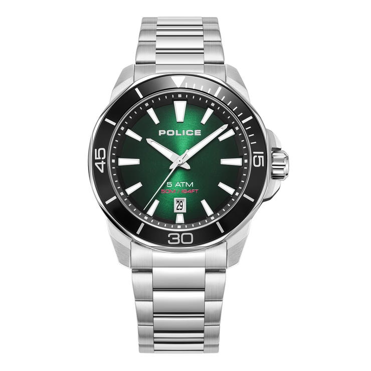 Police Quartz watch for gent stainless steel silver , Green