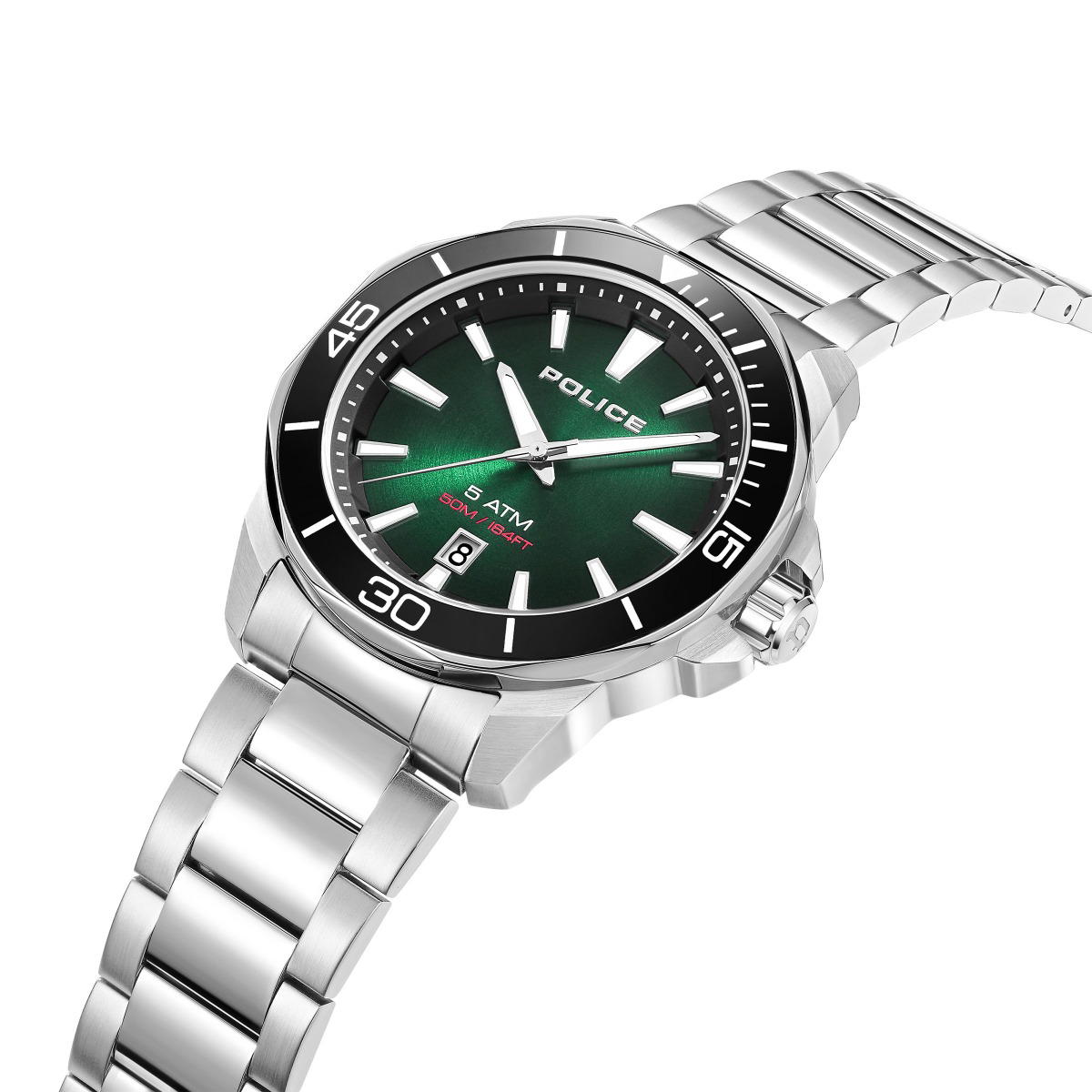 Police Quartz watch for gent stainless steel silver , Green