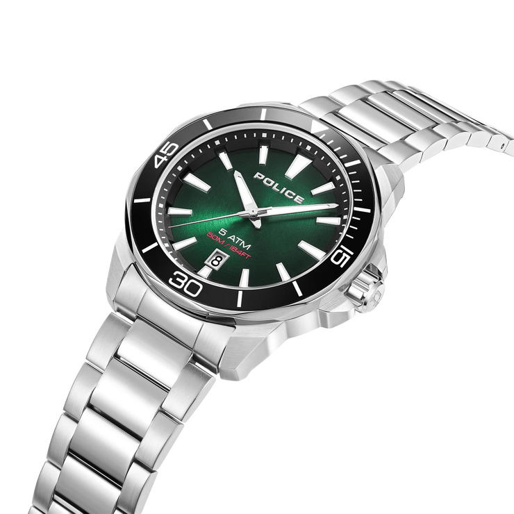 Police Quartz watch for gent stainless steel silver , Green
