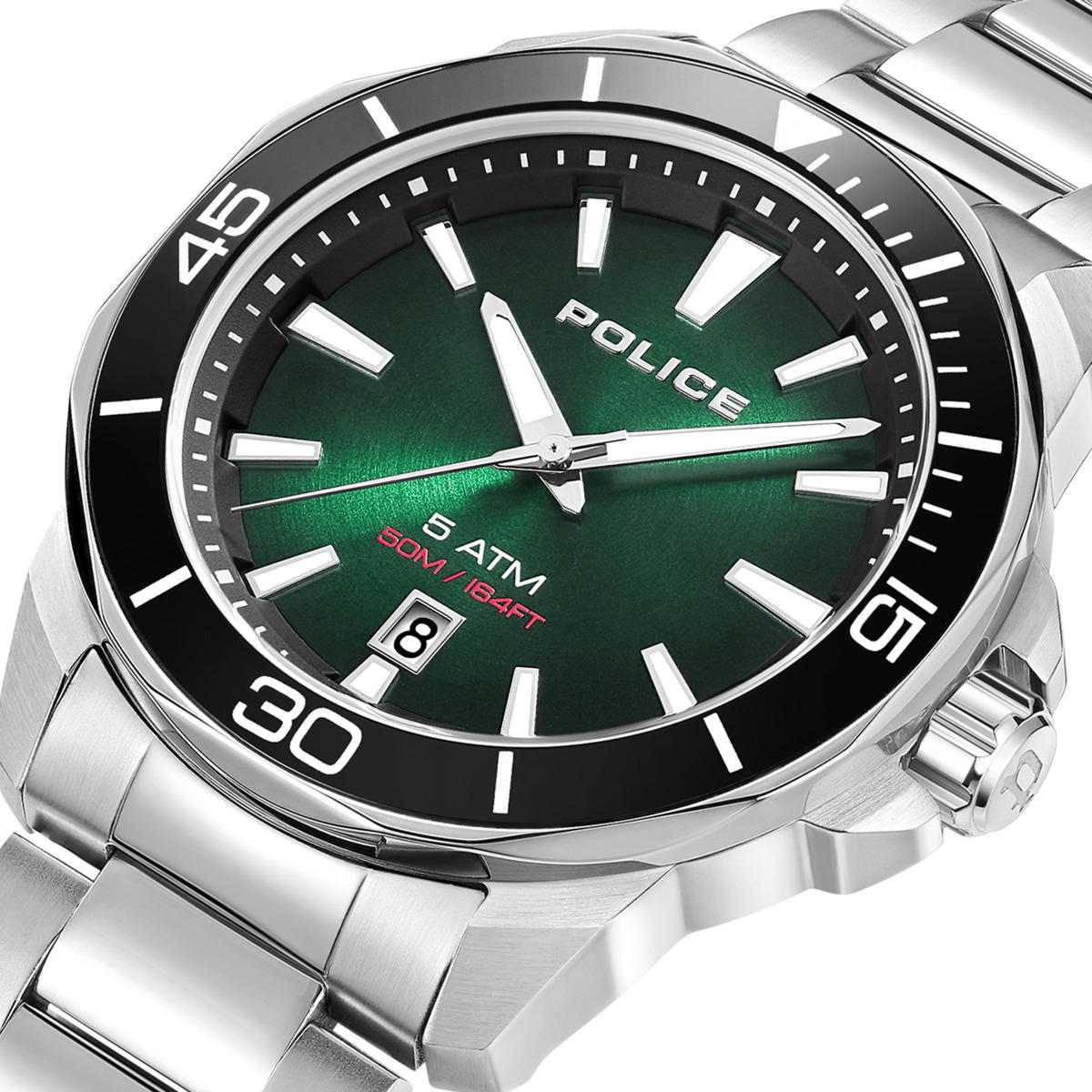 Police Quartz watch for gent stainless steel silver , Green