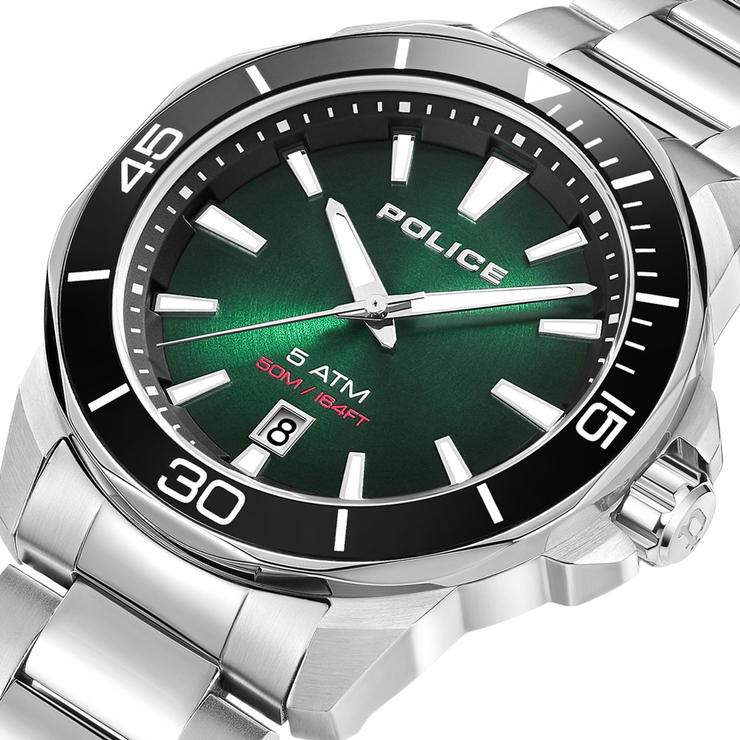 Police Quartz watch for gent stainless steel silver , Green