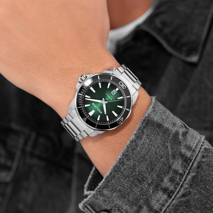 Police Quartz watch for gent stainless steel silver , Green