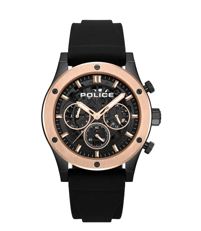 Police Knotty Men's Black and Rose Gold Multifunction Watch