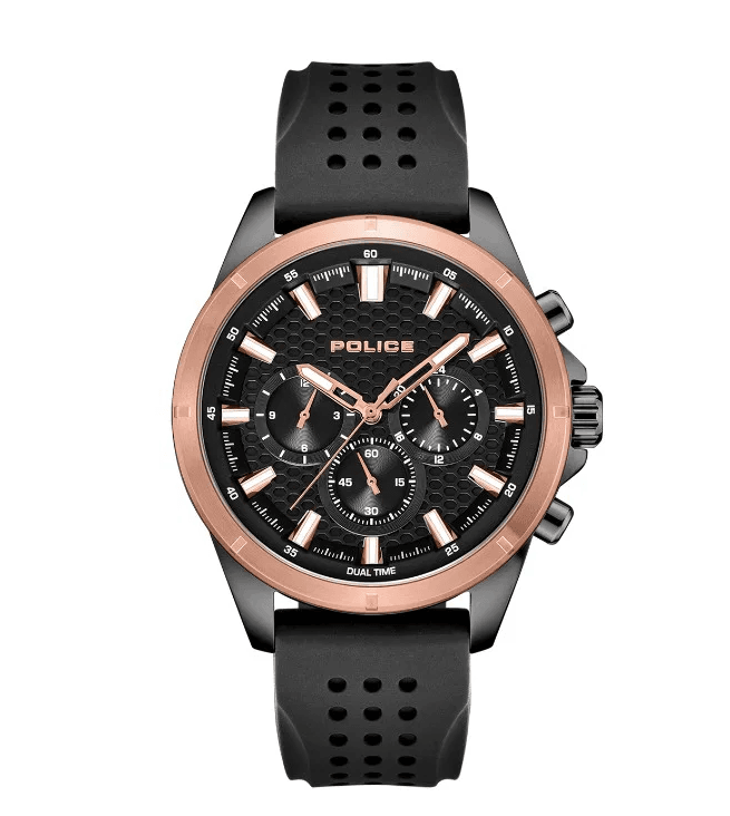 Police Motion Men's Black Multifunction Silicone Watch
