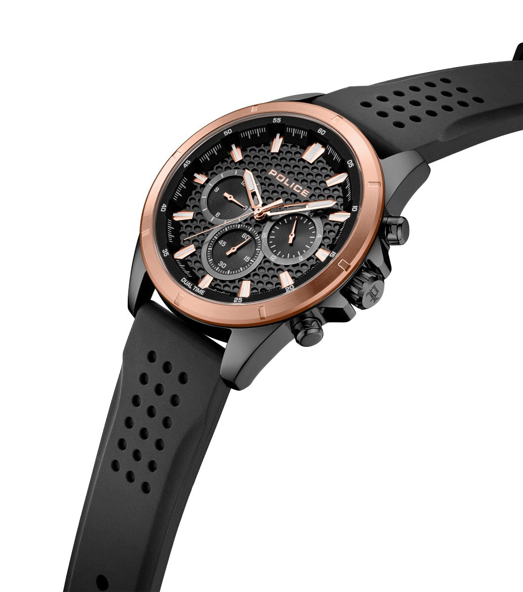 Police Motion Men's Black Multifunction Silicone Watch