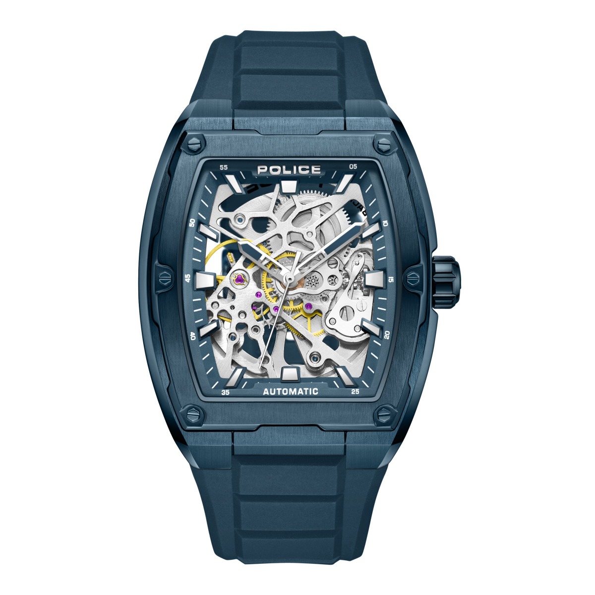Police Automatic Skeleton Men Blue Watch