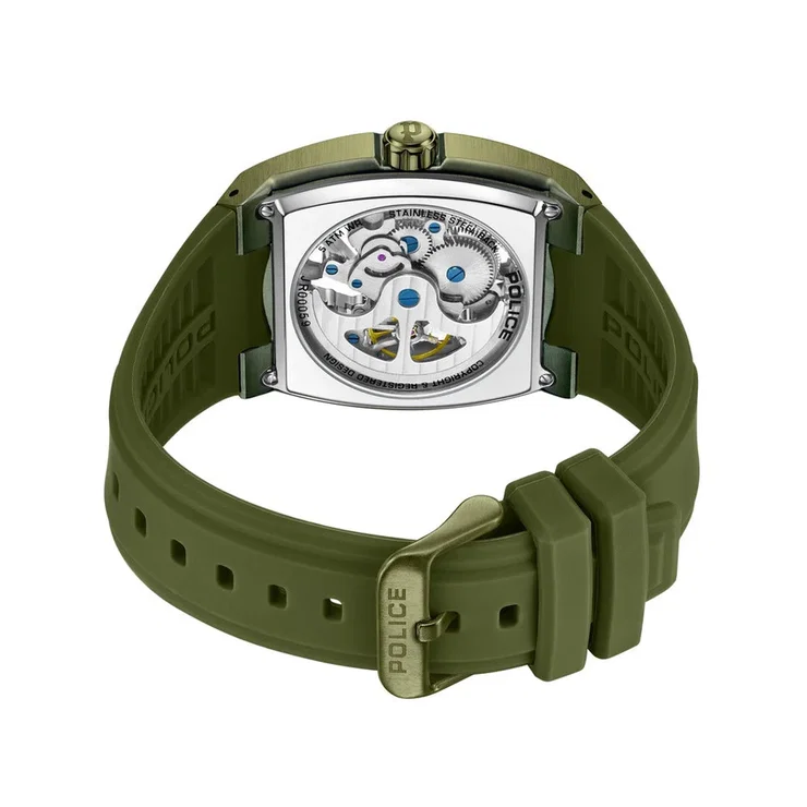 ساعة بوليس رجالي خضراء اوتوماتيك هيكل مكشوف