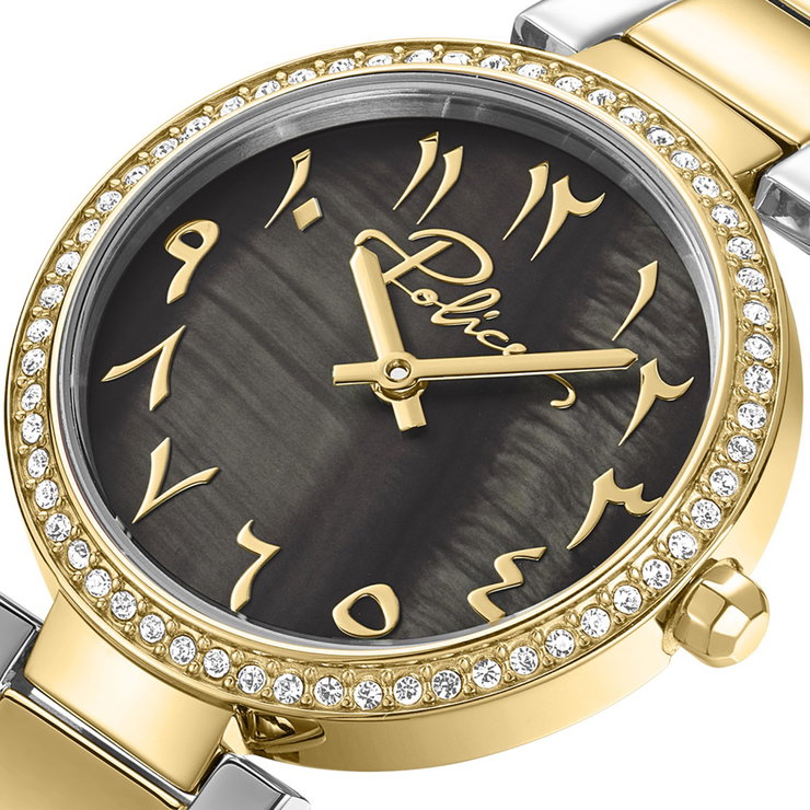 Police watch with Arabic number for women gold , Black