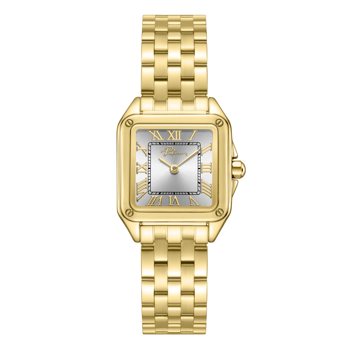 Police Women Gold Square Watch with Silver Dial