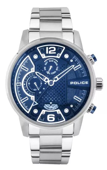 Police LANSHU watch for men steel silver , Blue 