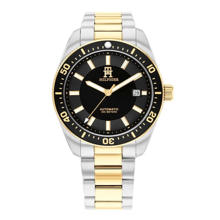Tommy Hilfiger men Automatic watch steel silver , Gold