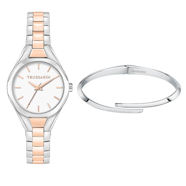 Trussardi METROPOLITA ladies watch set steel rose gold , Silver
