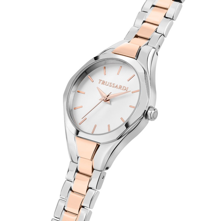 Trussardi METROPOLITA ladies watch set steel rose gold , Silver
