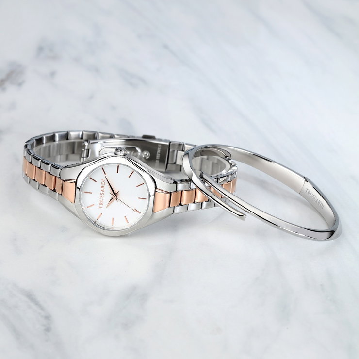 Trussardi METROPOLITA ladies watch set steel rose gold , Silver