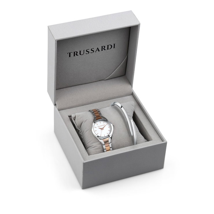 Trussardi METROPOLITA ladies watch set steel rose gold , Silver