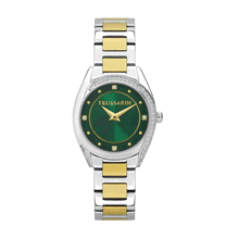 Trussardi ladies watch green , Gold with crystal