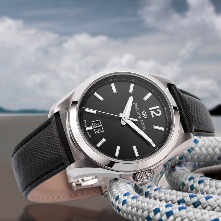 Philip Watch Amalfi Quartz Watch For Men Black Leather