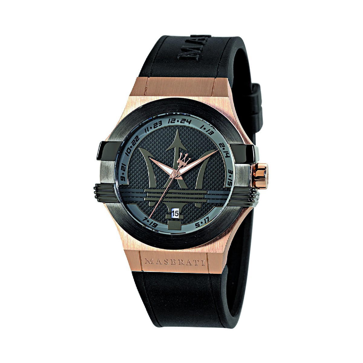 Maserati POTENZA gent Quartz watch rose gold with black silicon 