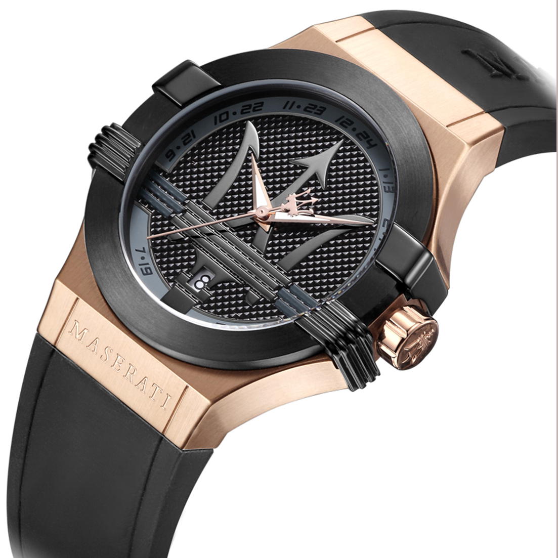 Maserati POTENZA gent Quartz watch rose gold with black silicon 