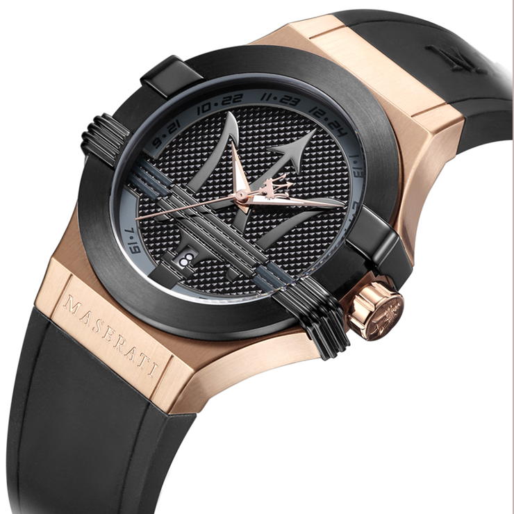 Maserati POTENZA gent Quartz watch rose gold with black silicon 