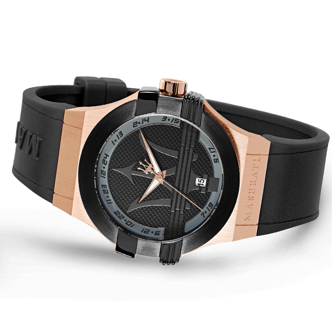 Maserati POTENZA gent Quartz watch rose gold with black silicon 