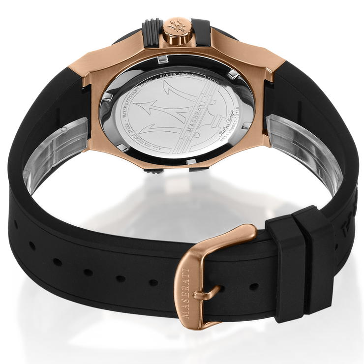 Maserati POTENZA gent Quartz watch rose gold with black silicon 