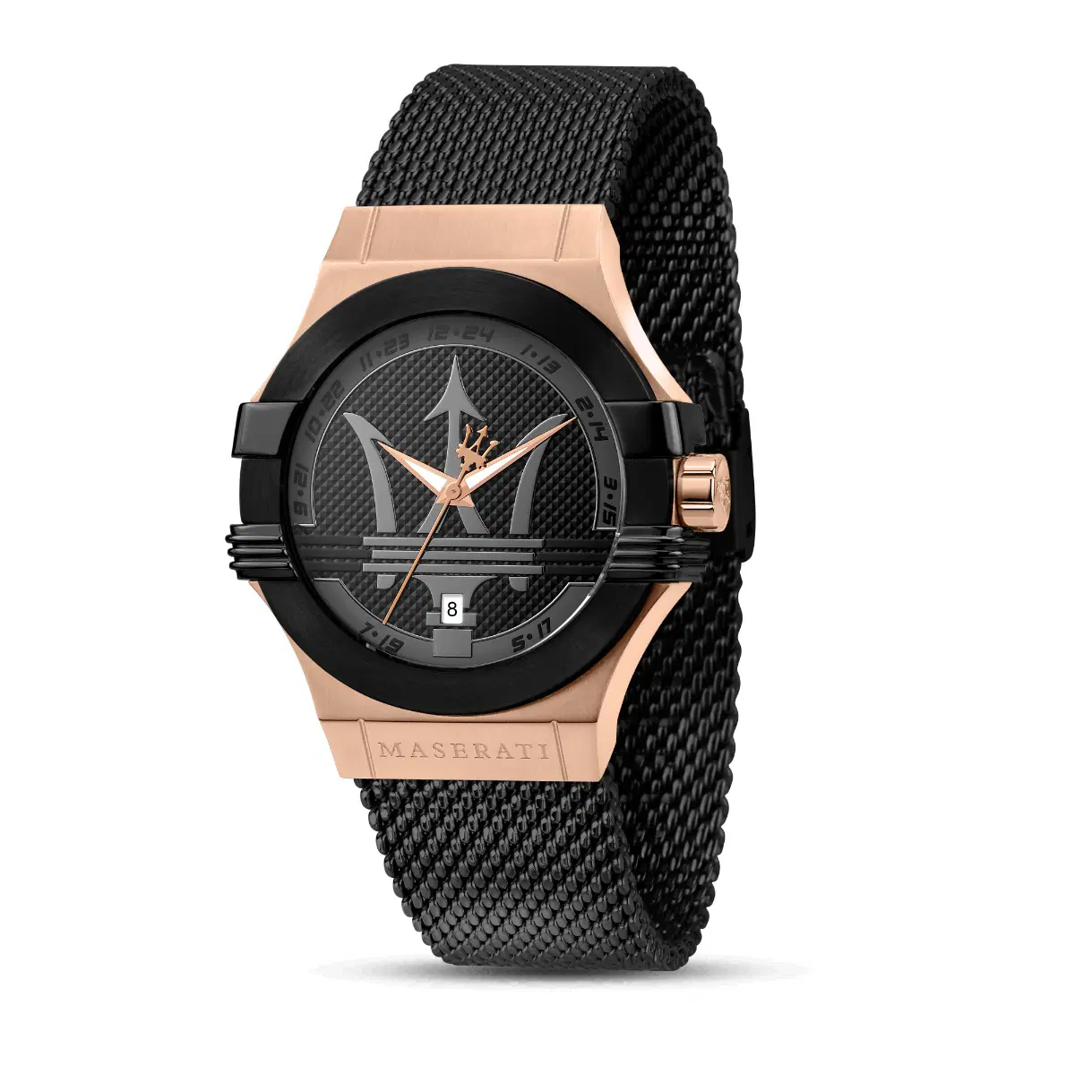 Maserati POTENZA gent Quartz watch steel black , Rose gold