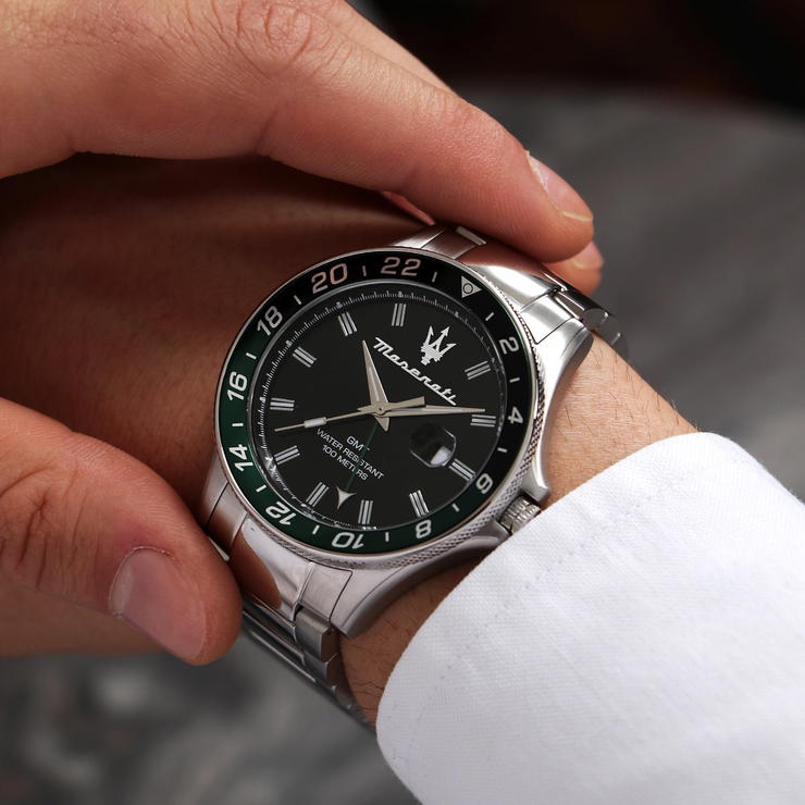 Maserati SFIDA gent Quartz watch steel silver with black 