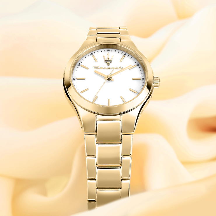 Maserati ATTRAZIONE Women's Watch - Gold Steel, White Dial 