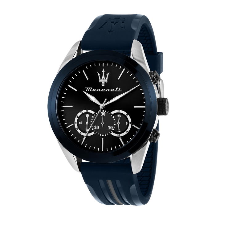 Maserati Traguardo Men's Watch - Black Dial & Blue Silicone 