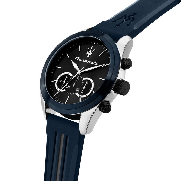 Maserati Traguardo Men's Watch - Black Dial & Blue Silicone 