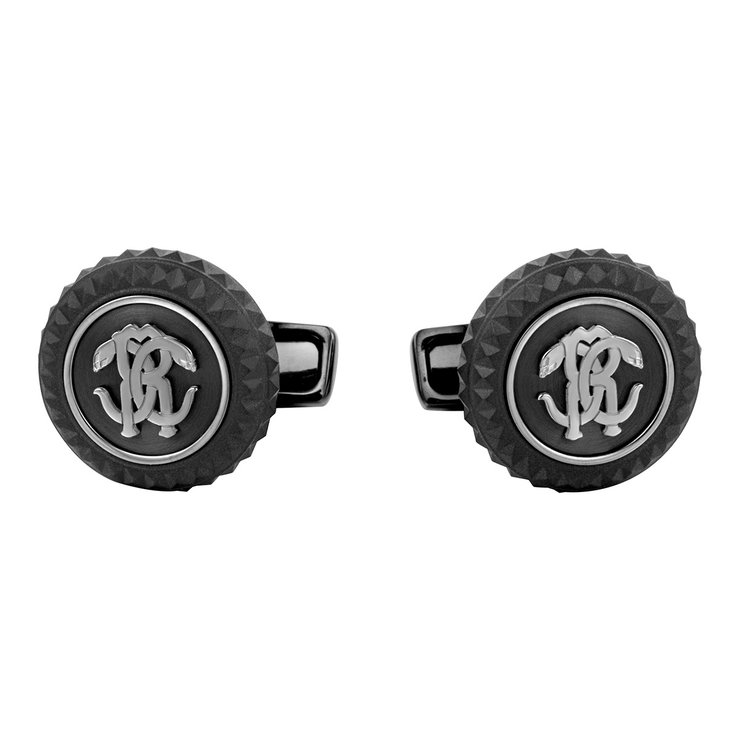 Roberto Cavalli Full Black Cufflinks with Engraved Logo