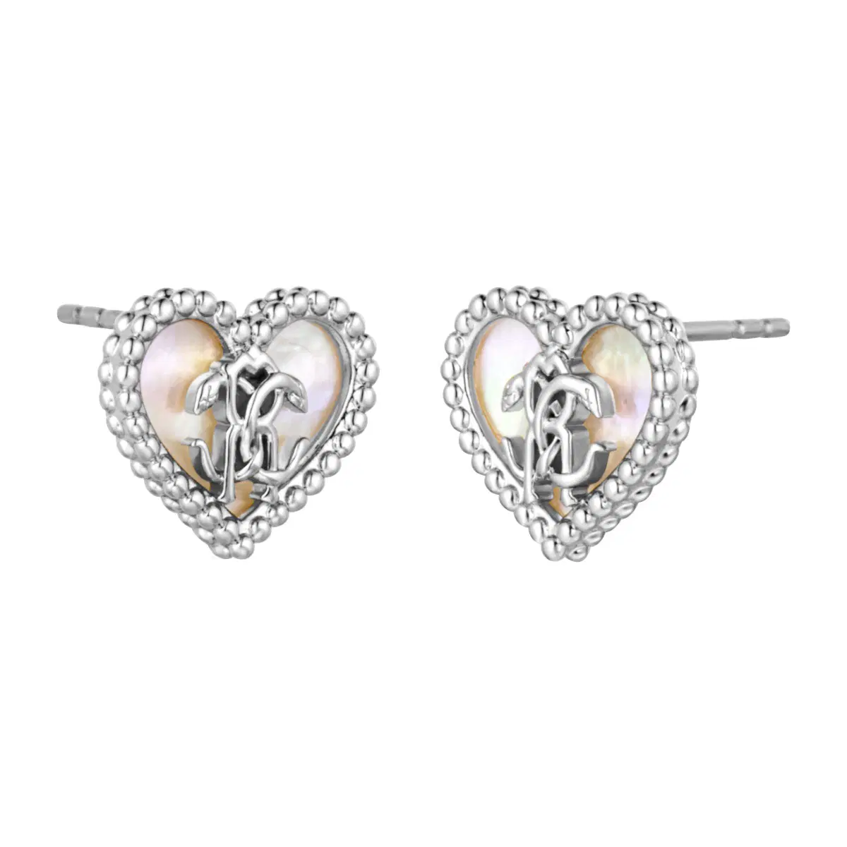 Roberto Cavalli Heart Logo Stud Earrings Silver