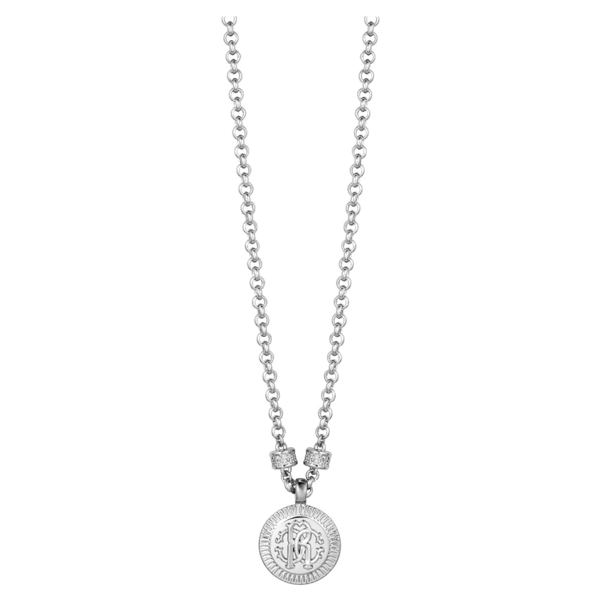 Roberto Cavalli Ladies Silver Logo Pendant Necklace