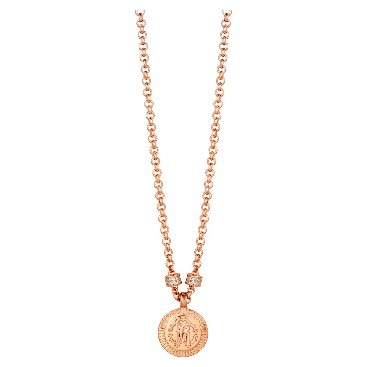 Roberto Cavalli Ladies Rose Gold Logo Pendant Necklace