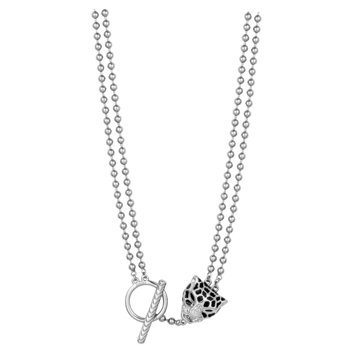 Roberto Cavalli Ladies Silver Panther Head Necklace with Crystal