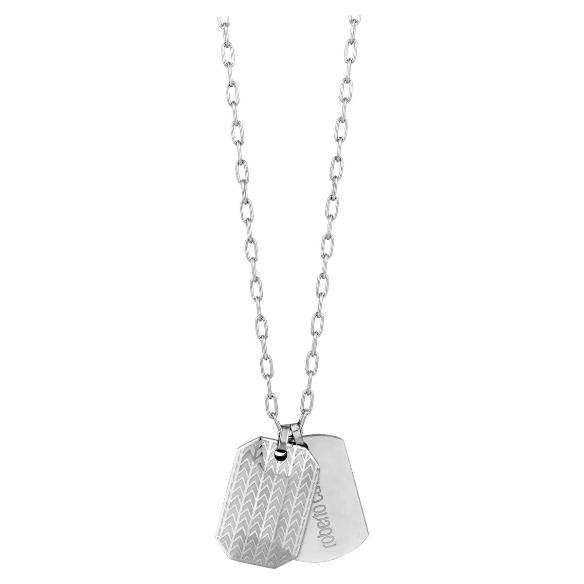 Roberto Cavalli Men Dog Tag Necklace Silver Stainless Steel
