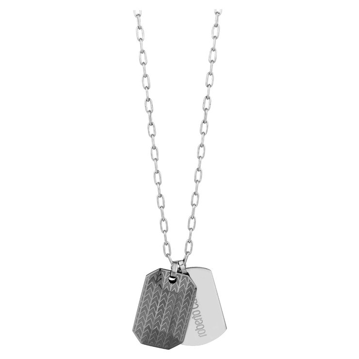 Roberto Cavalli Men Black and Silver Dog Tag Necklace