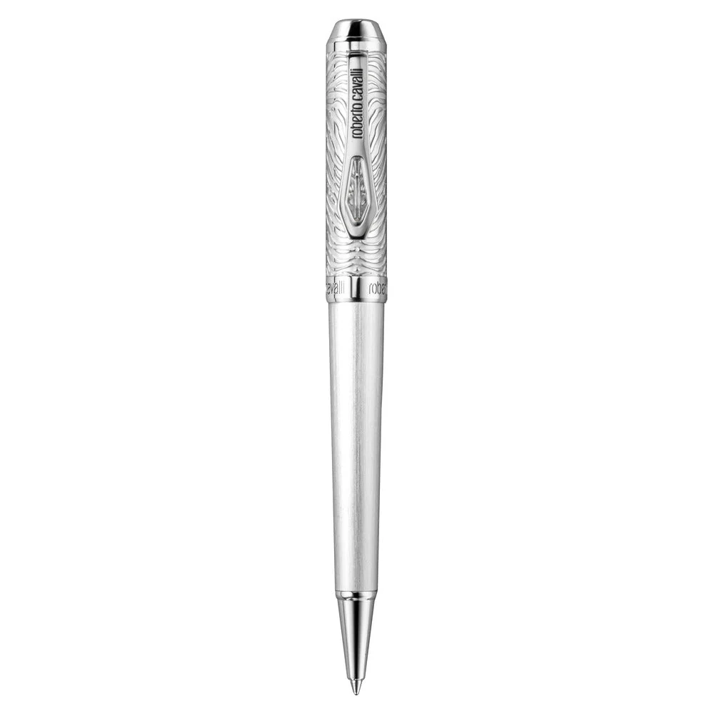 Roberto Cavalli Silver Ballpoint Pen with Textured Design