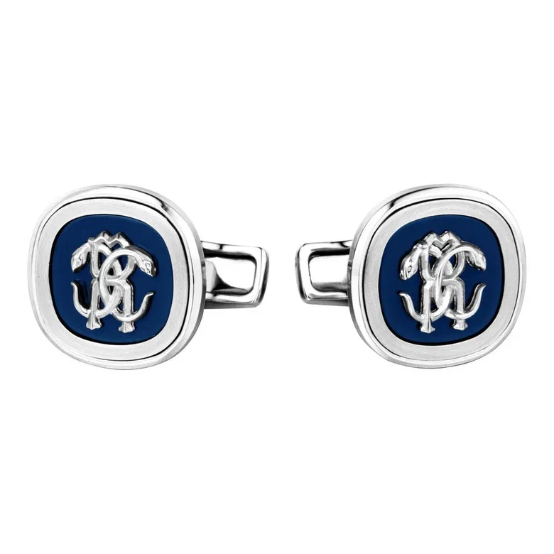 Roberto Cavalli Silver & Blue RC Cufflinks for Men