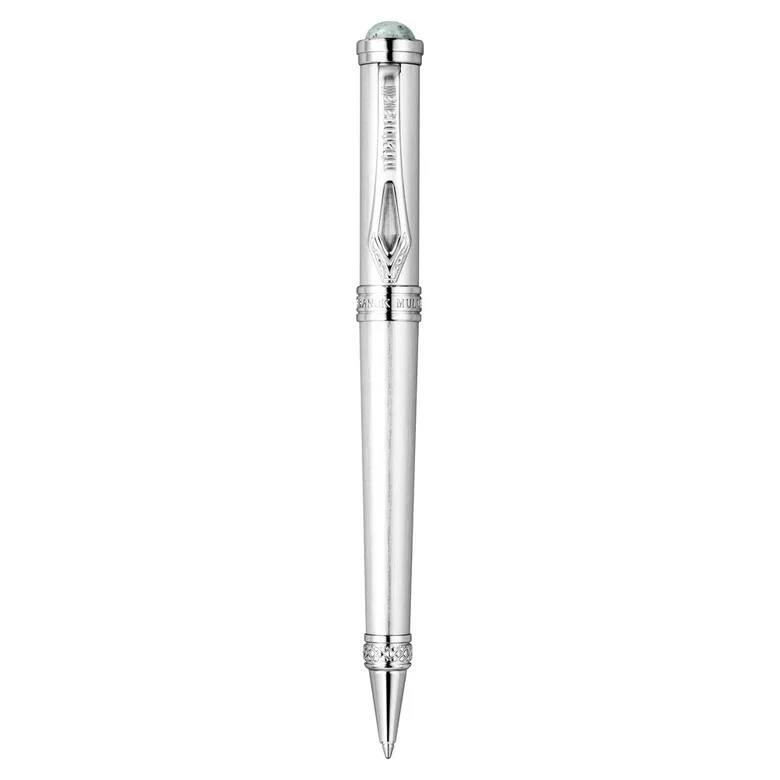 Roberto Cavalli Silver Ballpoint Pen with Green Stone
