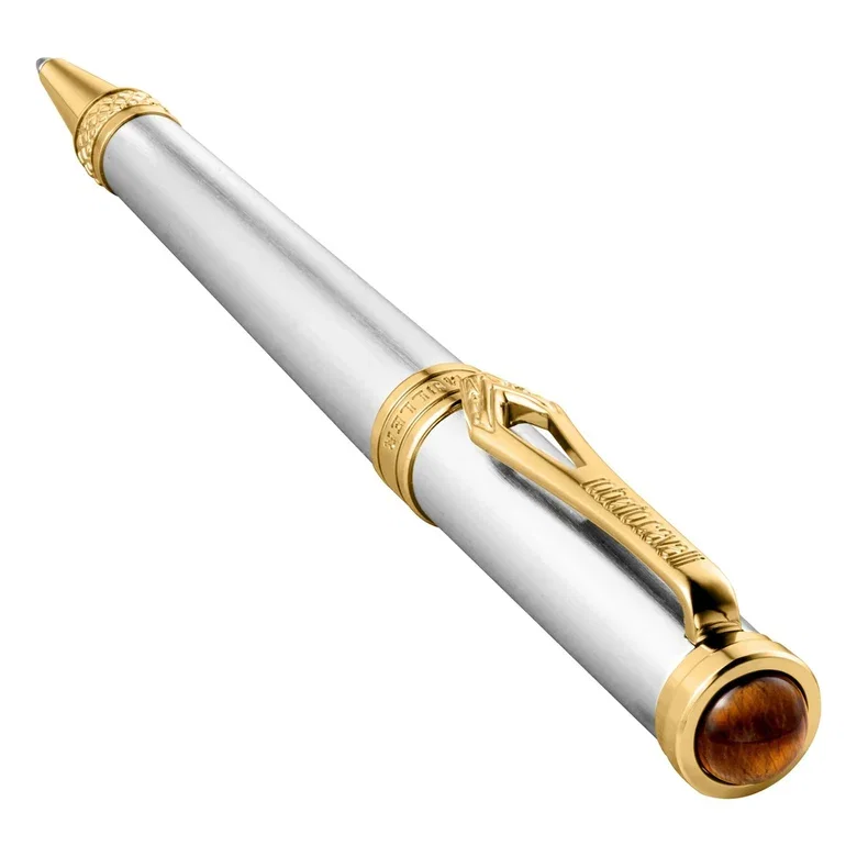 Roberto Cavalli Silver & Gold Ballpoint Pen with Brown Accent