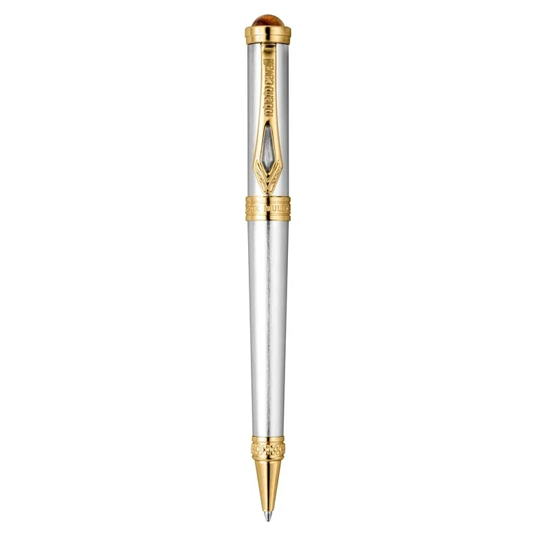 Roberto Cavalli Silver & Gold Ballpoint Pen with Brown Accent