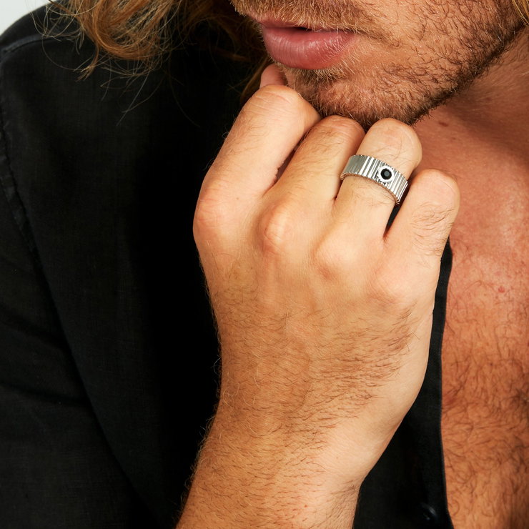 Morellato URBAN men ring steel silver with black Crystel size 23