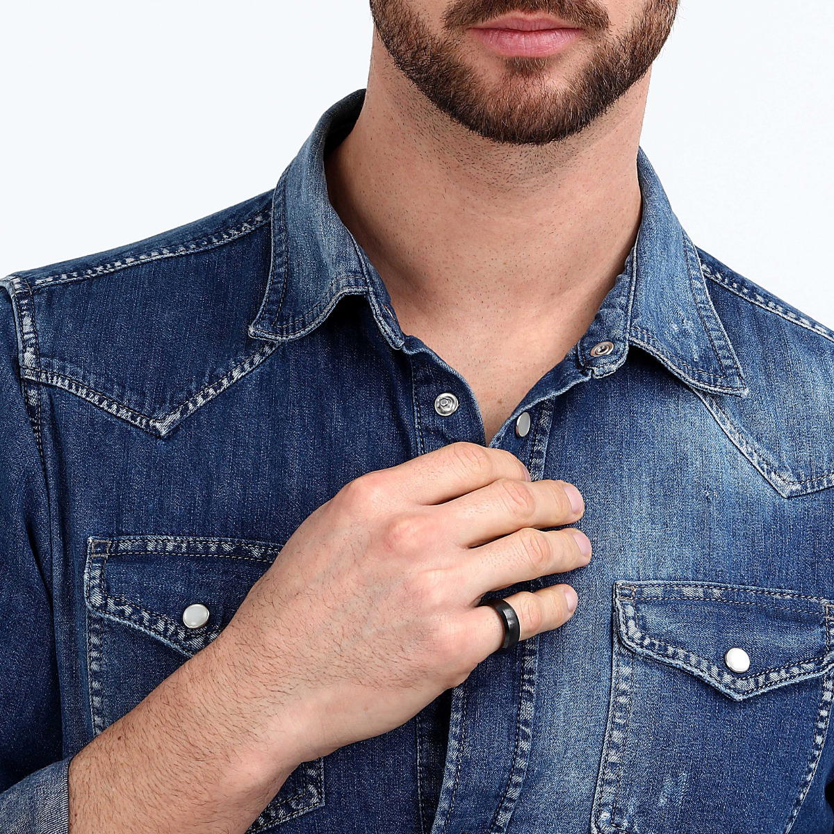 خاتم من سيكتور للرجال استيل لون اسود مقاس 27 