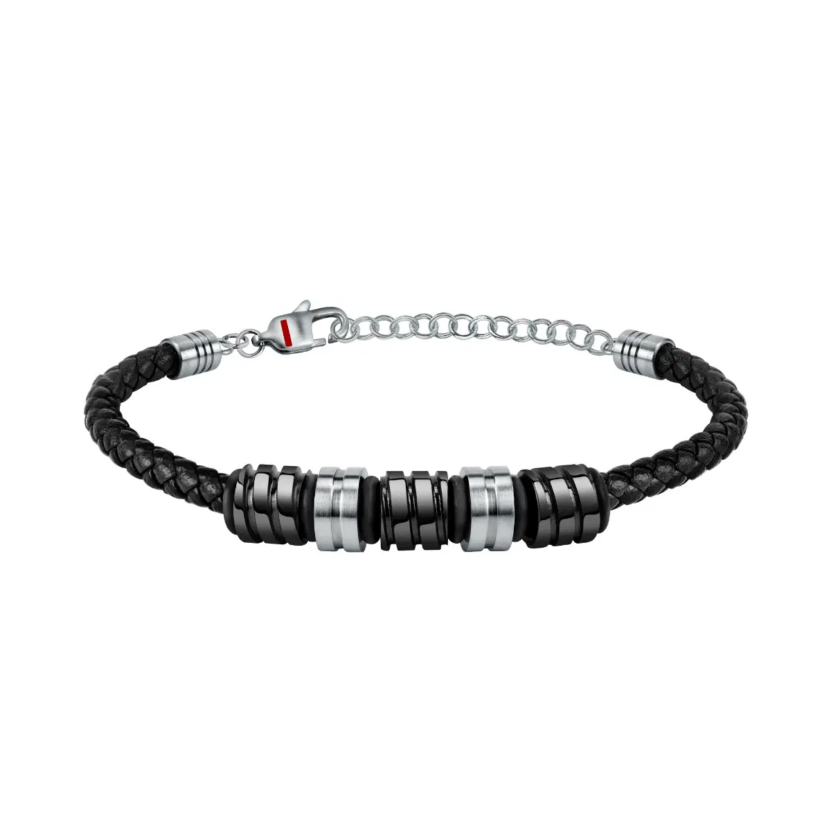 Sector Ceramic Bracelet For Men Leather , Black / Silver