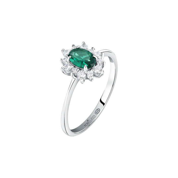 Morellato women KATE ring steel silver with green crystal size 16