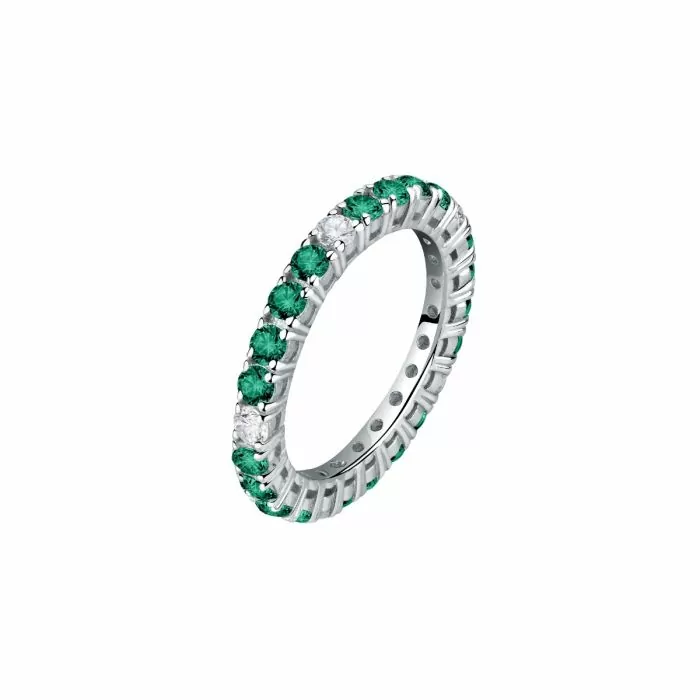 Morellato TESORI ladies ring steel silver with green crystal size 18